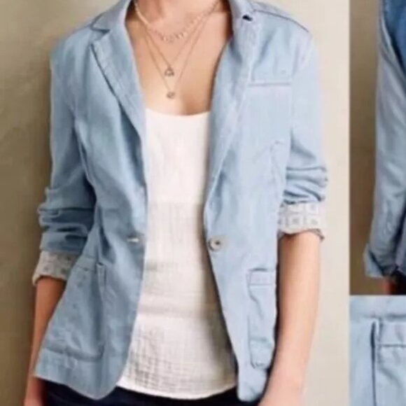 Anthropologie Pilcro & The Letterpress Newsy Chambray One Button Blazer size L - Picture 3 of 3